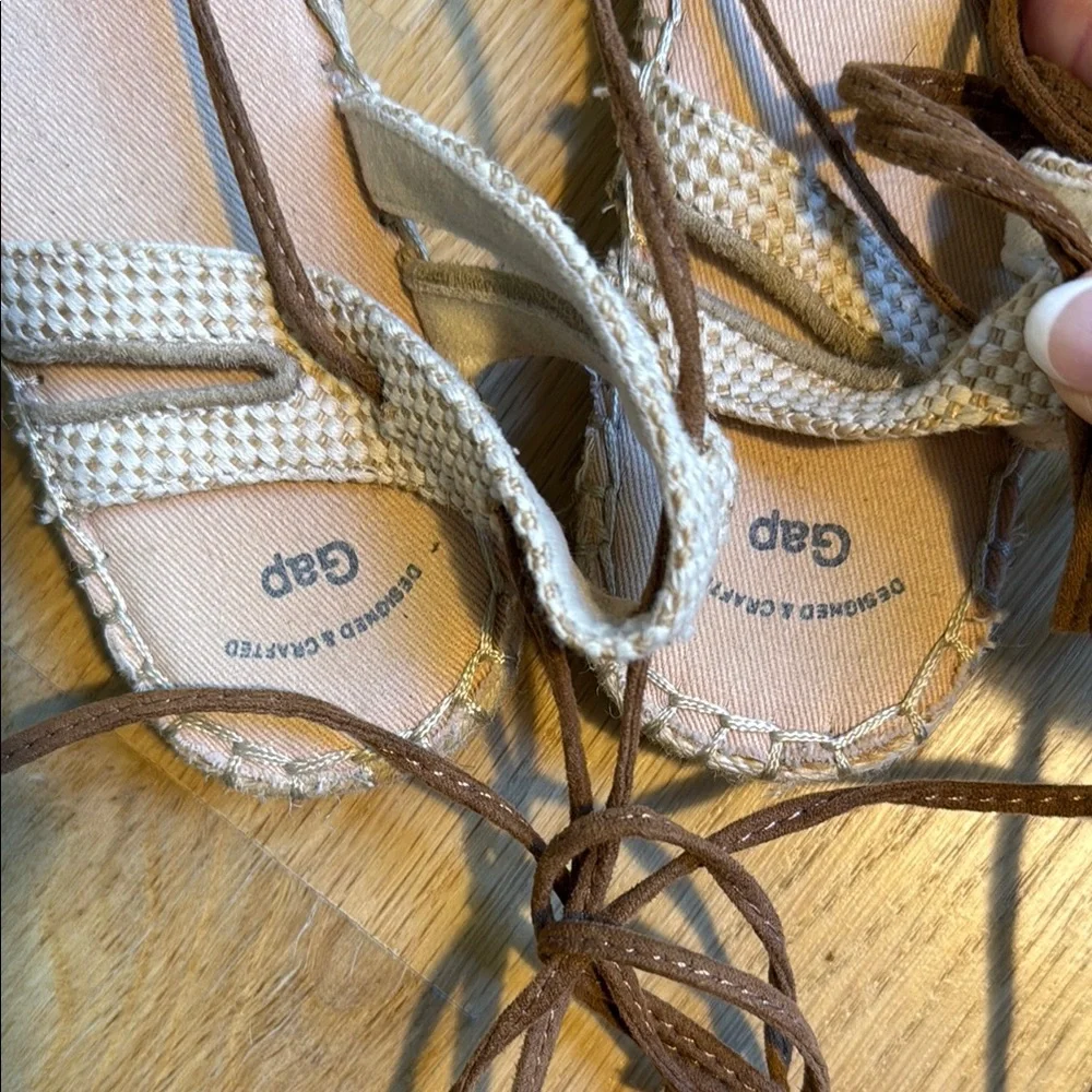 GAP Brown Suede Espadrilles with Pink & Cream Poms